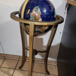 Midcentury Lapis World Globe on Brass Stand