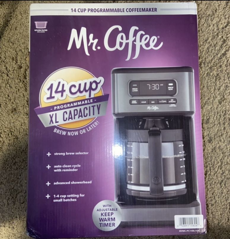 NEW 14-CUP COFFEE MAKER PROGRAMMABLE REUSABLE FILTER XL CAPACITY DARK STAINLESS HOME BREW GIFT