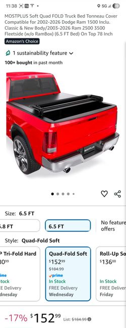 MOSTPLUS Soft Quad FOLD Truck Bed Tonneau Cover Compatible for 2002-2026 Dodge Ram 1500 Inclu. Classic & New Body/2003-2026 Ram 2500 3500 Fleetside (w