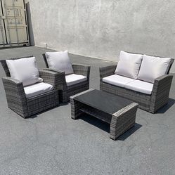 (New in box) $295 Patio 4-Piece Outdoor Wicker Furniture Rattan Set (Sofa 48x26”, Chair 29x26”, Table 34x20”) 