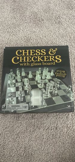 Glass chess and checkers board game with glass board
