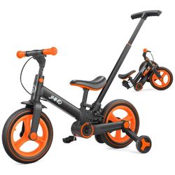 Toddler Bike with Training Wheels, Kid Balance Bike with Push Handle, Pedals, 6-in-1 Foldable Toddler Tricycle for Boy & Girl 1-5 Years