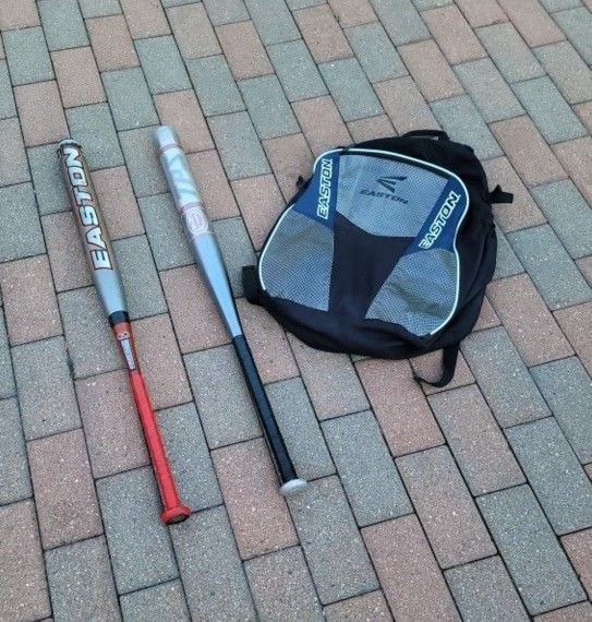 Two Adult 34-in Aluminum Bats With Easton Backpack. Must Buy All