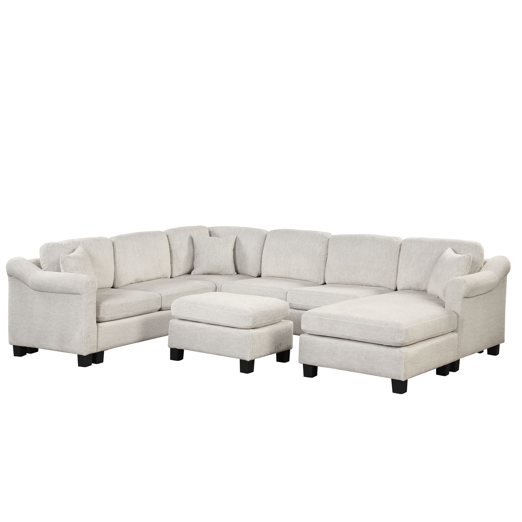 122.1 *91.3 4pcs Sectional Sofa with Ottoman with Right Side Chaise velvet fabric White