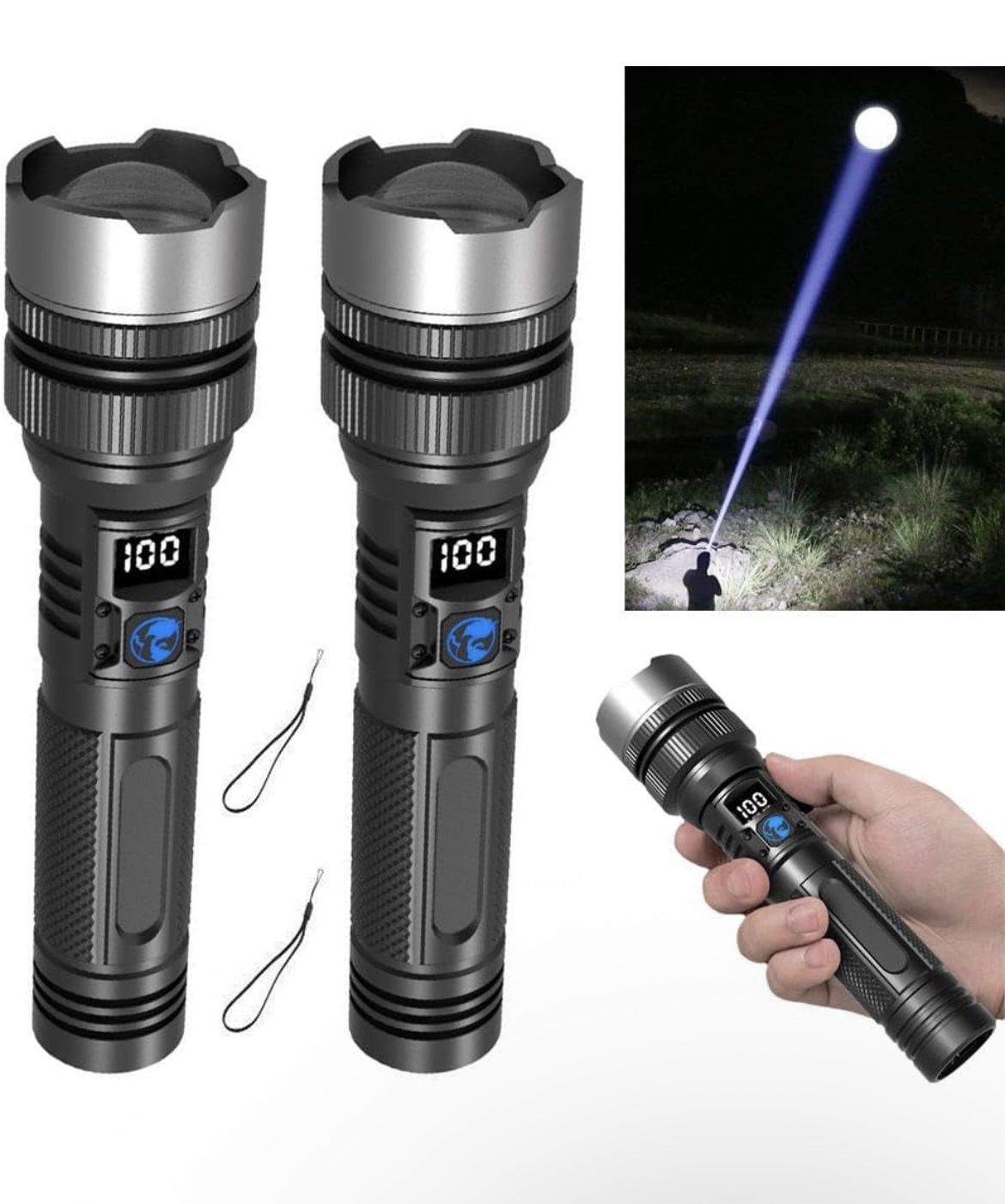 Rechargeable Flashlights High Lumens,Super Bright Led Powerful Flash Light, Zoomable Waterproof Handheld USB CF lashlight for Camping,Emergencies