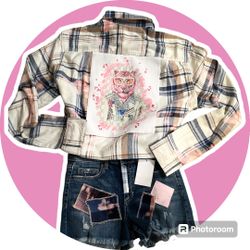 Distressed Flannel With Sublimation Print 