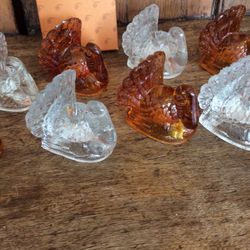 Vintage William Sonoma 4-Amber & 4-Clear Turkey Tapered Candle Holders & Box of Candles
