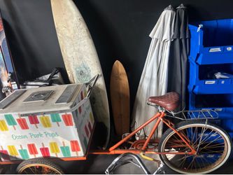 Worksman-Style Vintage Industrial Cargo Tricycle with Front Ice Cream Cart