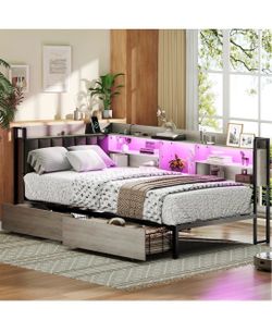 Twin Size Daybed with Storage Shelves and Trundle