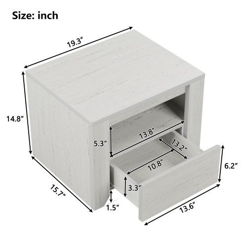 Set Of 2 - Off-White Stained Modern Nightstands w/ Drawer & Open Storage [NEW IN BOX] **Retails for $300 ^Assembly Required^ 