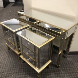 Champagne Gold End Table, Nightstand, Desk, Vanity Set - BRAND NEW- Sold Individually Or As a Set 