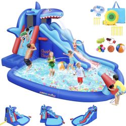 AKEYDIY Inflatable Water Slides for Kids, Inflatable Water Park with Climbing, Basketball Rim, Splash Pool, Water Cannon, Blow up Water Slides for Kid