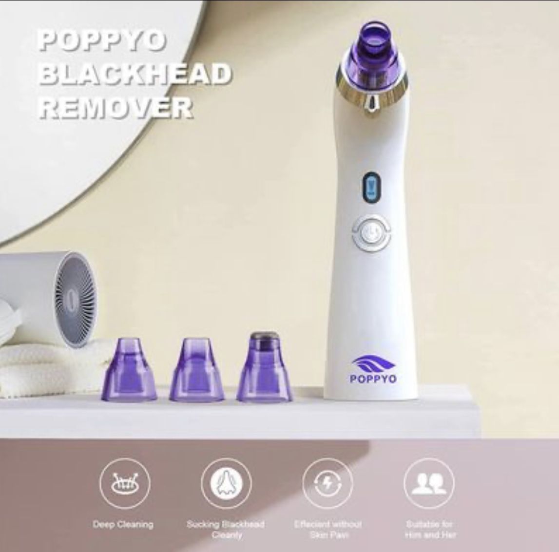 Blackhead Remover, POPPYO Blackhead Vacuum, Electric Facial Vacuum Cleaner, Pore Vacuum Extractor