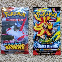NEW Pokemon TCG Scarlet & Violet Surging Sparks and Mega Evolution Chaos Rising booster packs