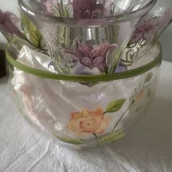Hand Painted Glass Goblet And Salad Bowl 