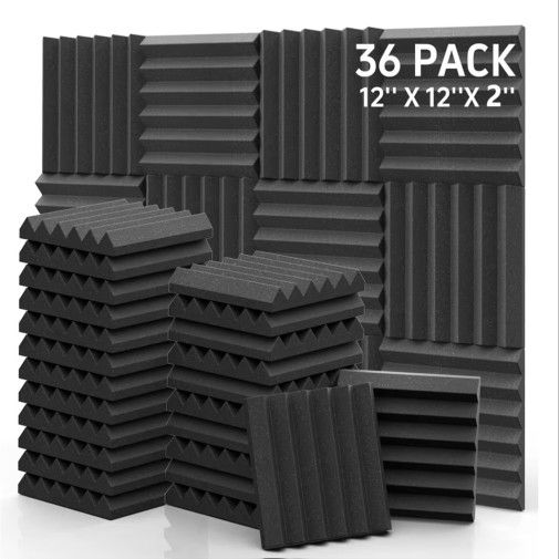 Sound Proof Foam Panels - 12 x 12 x 2 Inches 36 Pack Wedges Acoustic Foam Panels Sound Proofing Padding for Walls and Ceiling High Density Foam Studio