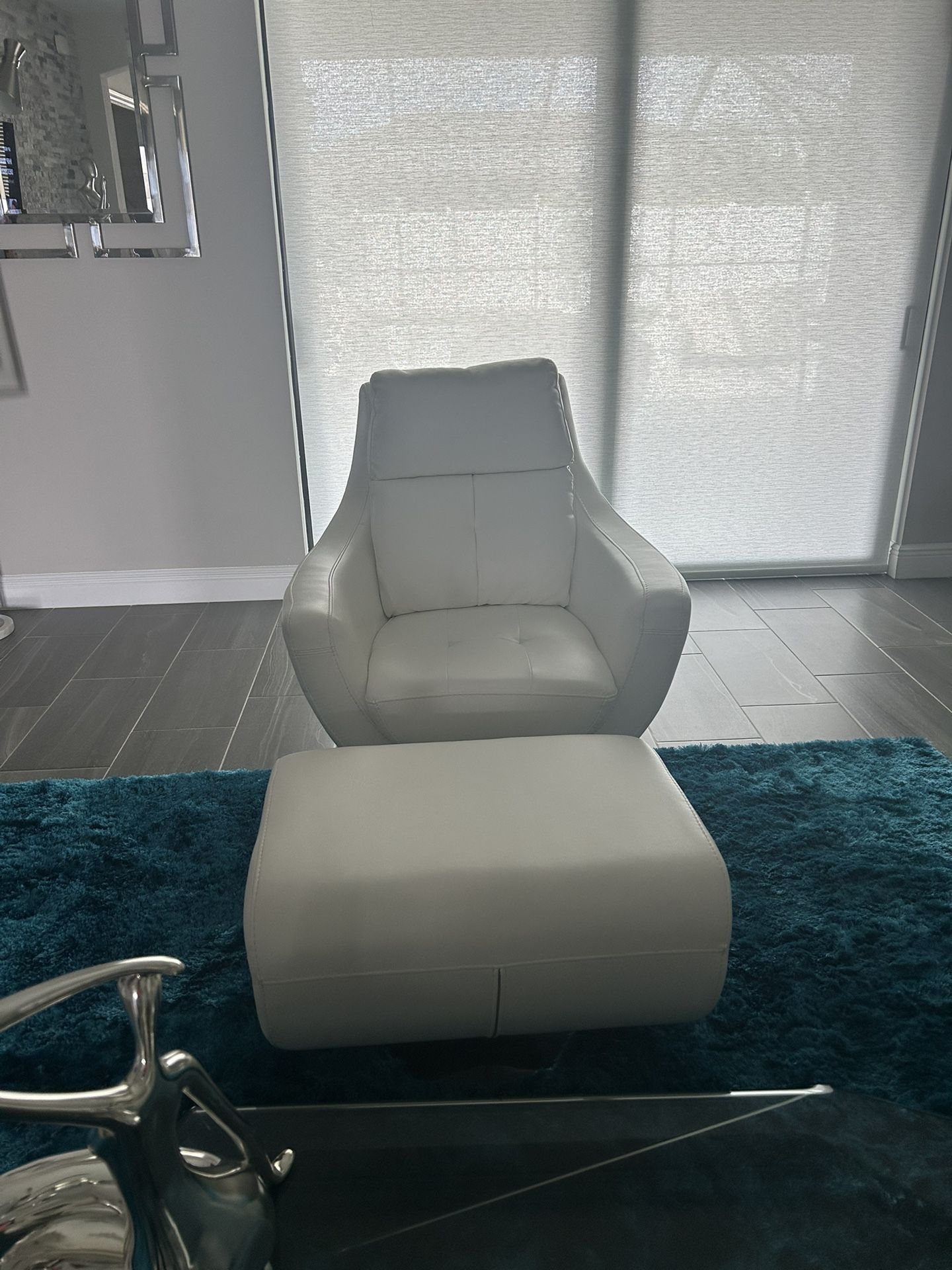 Modern White Leather Chair and Ottoman