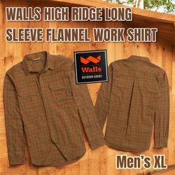 WALLS MEN'S HIGH RIDGE FLANNEL WORK SHIRT SIZE XL (PECAN PLAID) 