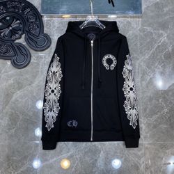 Chrome Hearts Hoodie Zip Up Cross Patch Black Sweatshirt Streetwear Rare