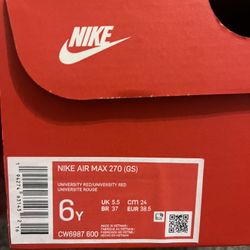 Nike Air Max 270  (Red ) Size 6Y 