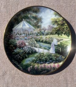 Vintage Franklin Mint Heirloom "Garden Gazebo" Collector Plate by Violet L. Schwenig - Limited Edition Fine Porcelain, Gold Rim, Cottagecore Decor