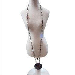 Vintage Copper Enamel Circle Pendant Necklace