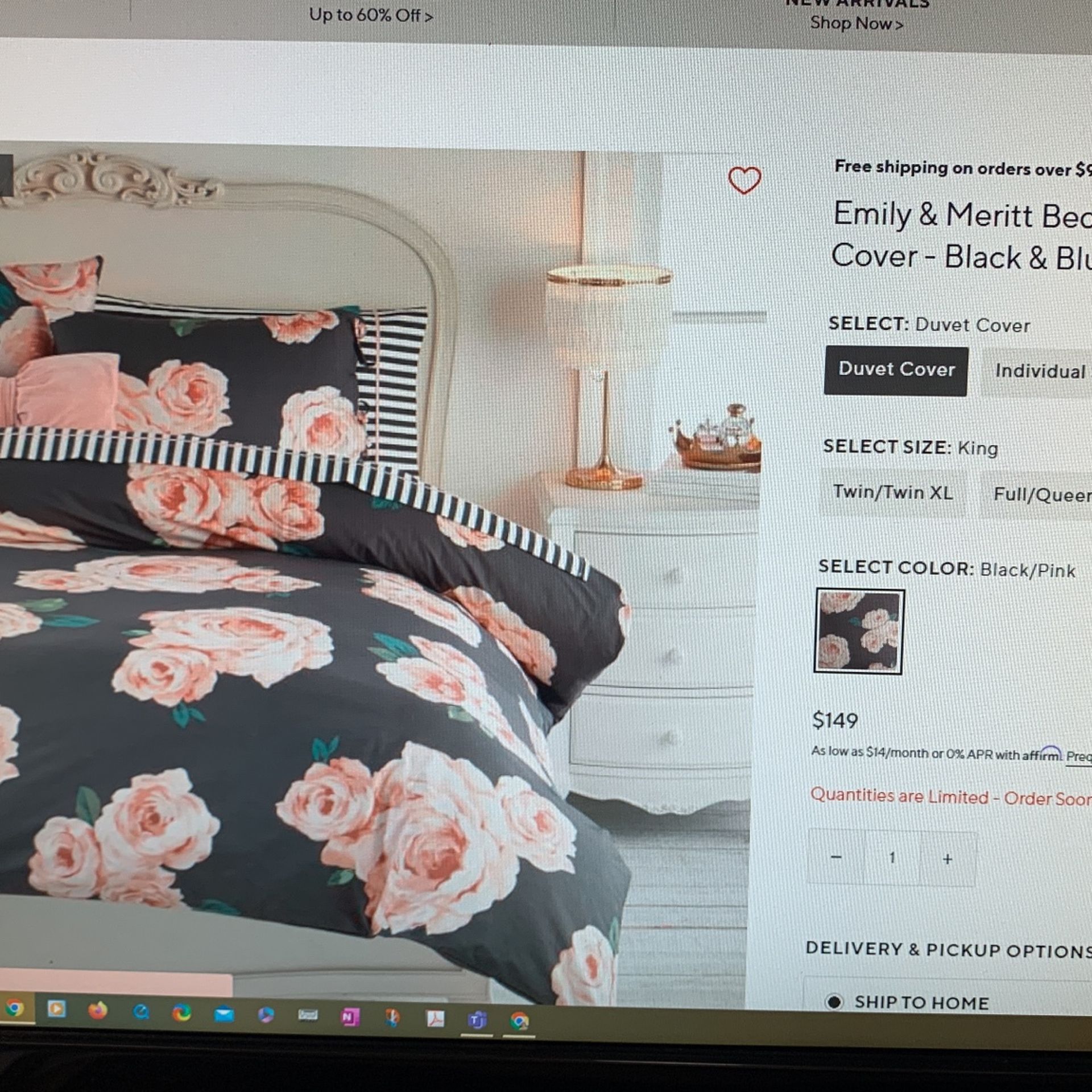 Emily And Meritt Bed If Roses Duvet Cover Black Pink King Size