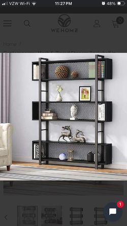 Contemporary Mesh Bookcase 6-Tier Modern Bookshelf In Black Wood