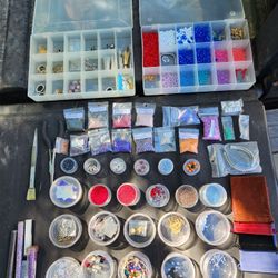 Lot of Beading Jewelry making supplies cases, tools, bags, beads, charms, tubes