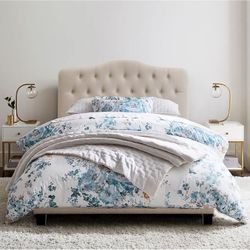 *Brand New* Queen Size Upholstered Standard Bed With Button Tufting Headboard, Beige