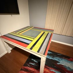 Large Square Dinning Table With Glass Center Handmade & Hand Painted 