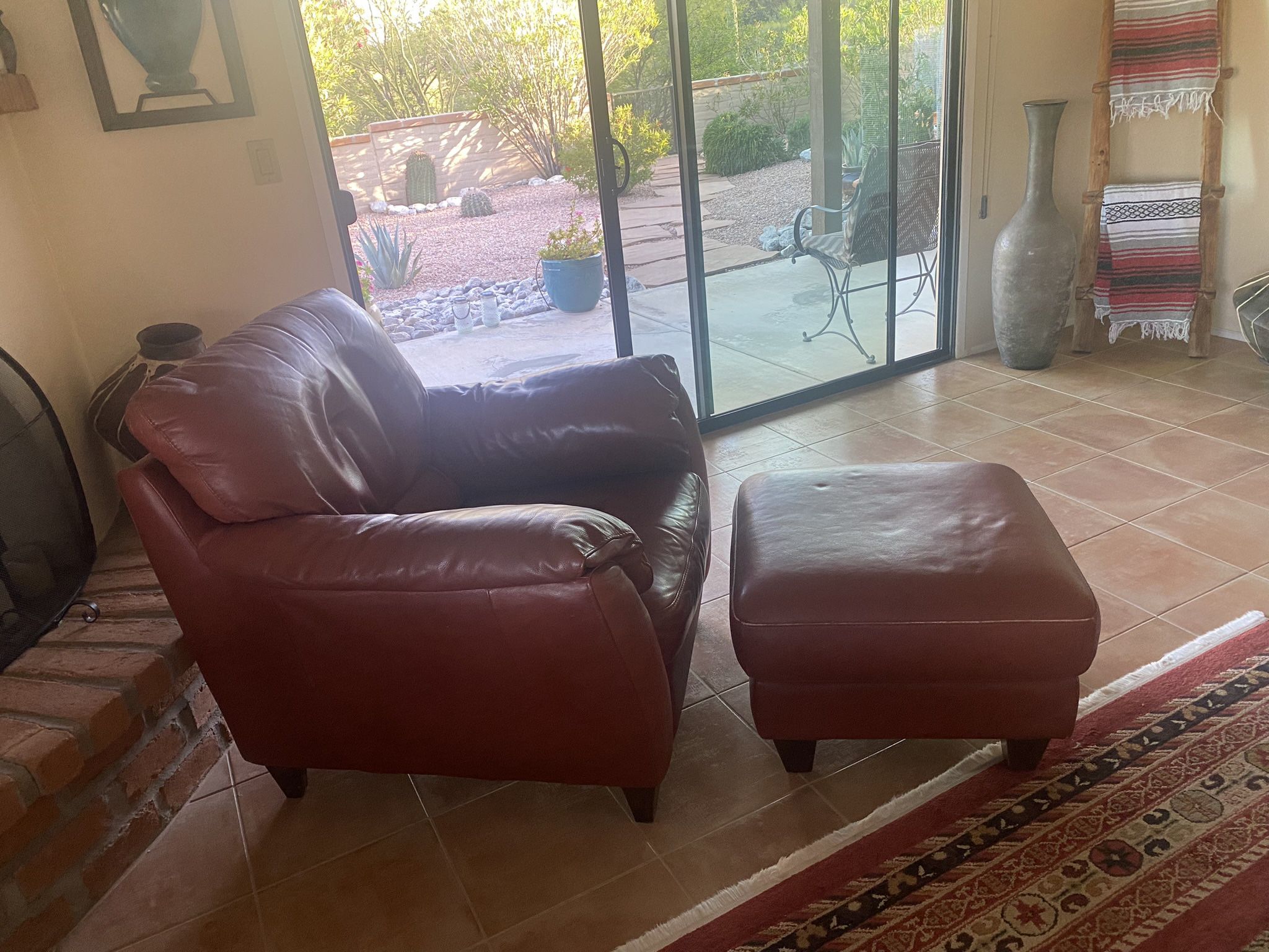 Natuzzi  Red Leather Chair and Ottoman 