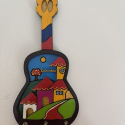 Brand New, Handcrafted Wood Art Colombia Guitar Key Holder