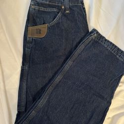 Wrangler Riggs Workwear Jeans Mens 35x30 Blue Dura Shield Denim Carpenter Adult