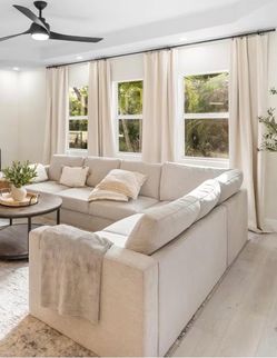 Large Cream Fabric Sectional Sofa