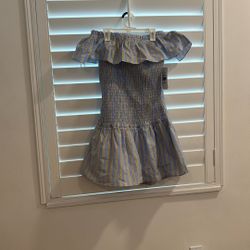 Blue And Yellow Strippped Off Shoulder Dress