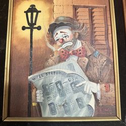 Original Sad Clown Reading Newspaper Smoking Cigarette Oil Painting By Palencia