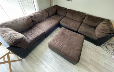 Brown Sectional Couch + Ottoman — NEED GONE ASAP