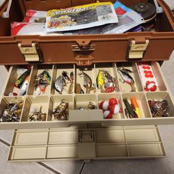 Plano Tackle Box Full Of Lures Hooks Wghits Plastic Worms & More 