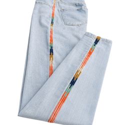 Knox Rose Embroidered Side Stripe Skinny Jeans Sz 2 High Rise Stretch Denim Boho Festival Light Wash