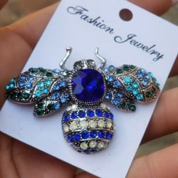 Blue Rhinestone BEE Brooch