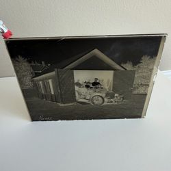 Antique Glass Plate Negative Car Barn Garage Passengers Victorian 1800s/1900s