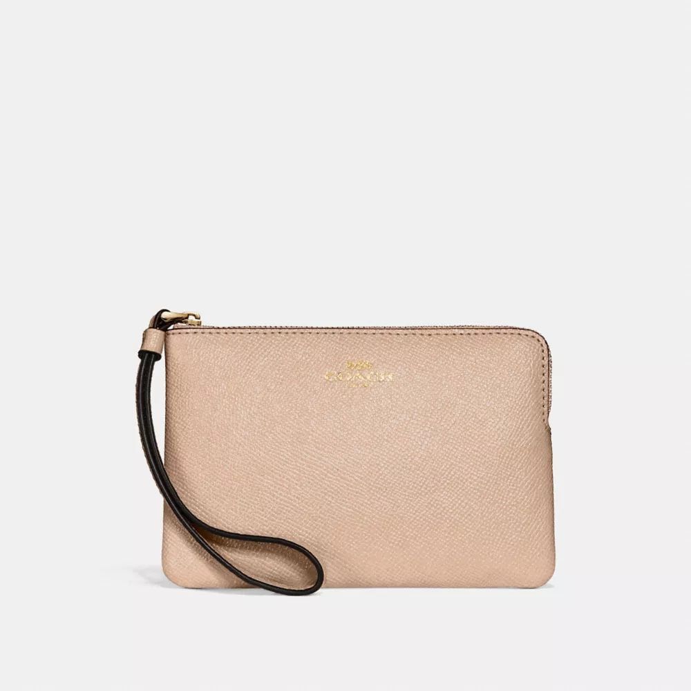 Coach Corner Zip Wristlet Wallet Gold / Taupe