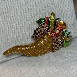 Vintage Monet Cornucopia Enamel Brooch