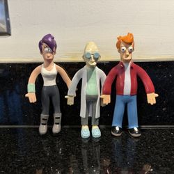 3 Futurama Poseable Action Figures Leela, Professor Farnsworth & Philip J. Fry