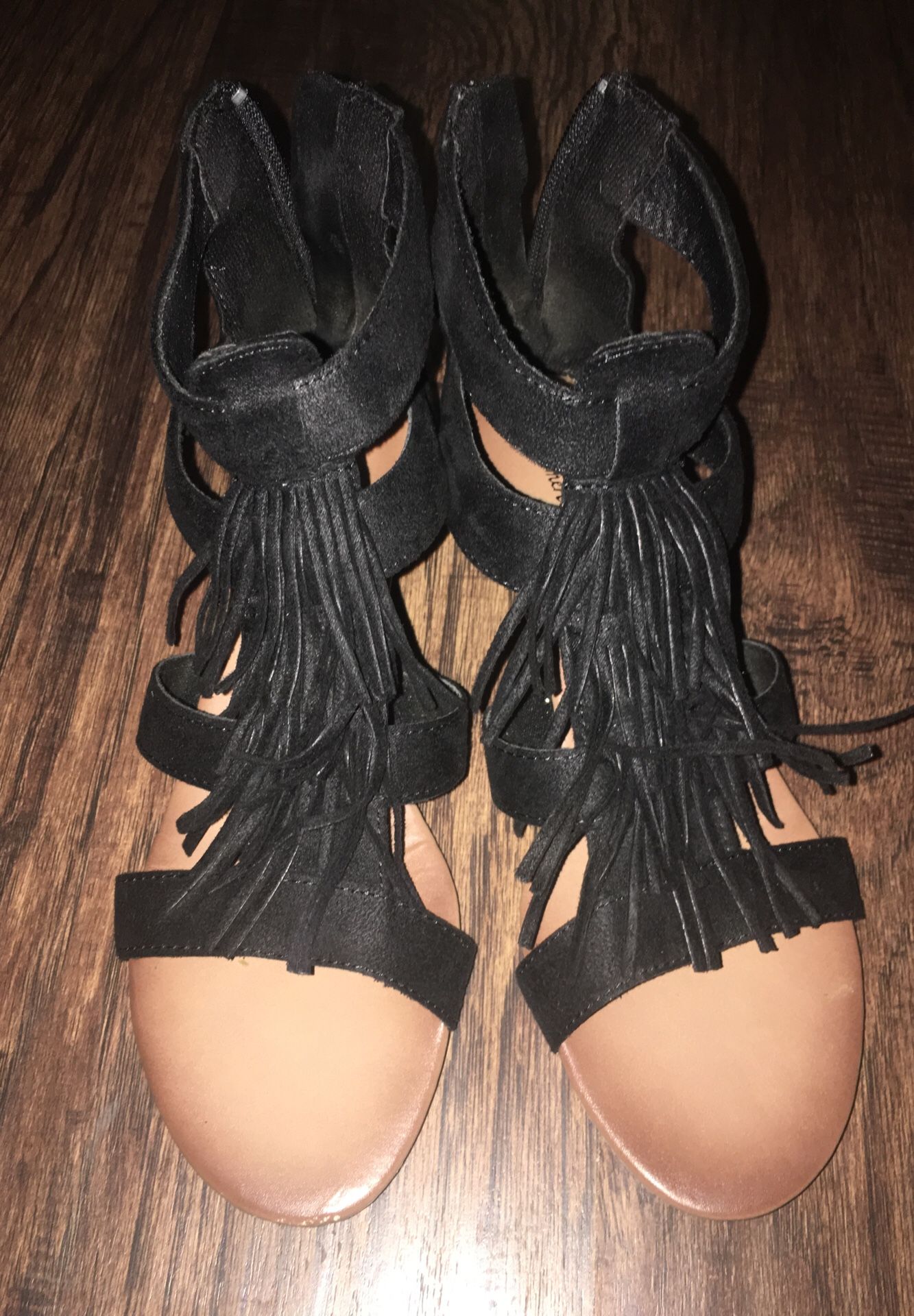 Black fringe sandals