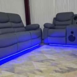 Brand New Byers Market Gel Leather 🧊 Reclining Sofa & LS Sets with Bluetooth, Speakers, LEDs ➕️