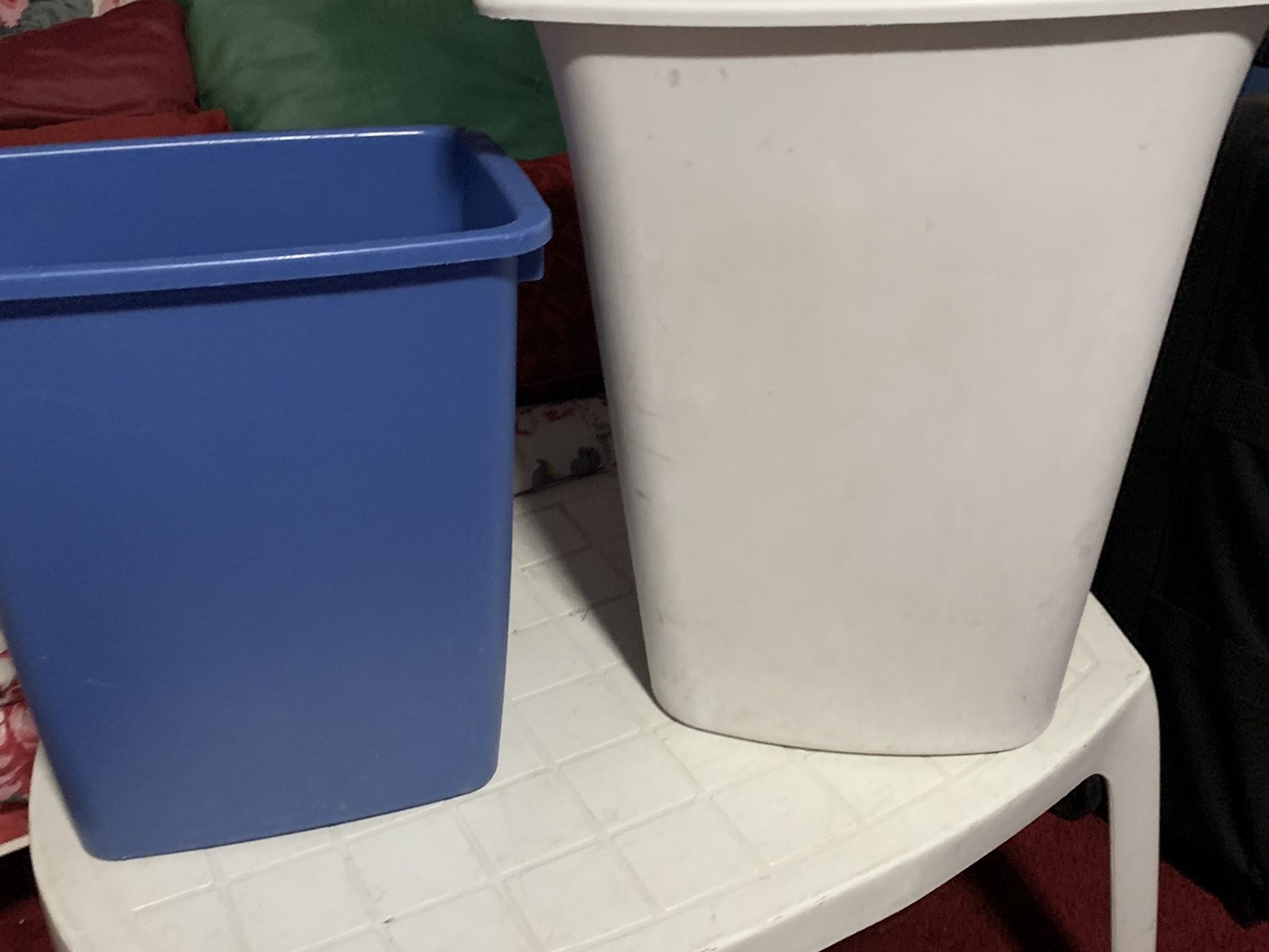 Sterlite White Garbage Basket & Underbed Storage Container, and Rubbermaid Blue Garbage Basket, All for $10