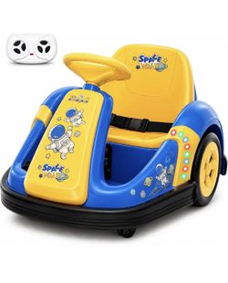 Toddler Bumper Car with Steering Wheel 12V Ride On Toys for Kids, 360° Spin, Parent Remote, Steering and Pedal Controls, Safety Belt, Music, LED Light