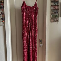 Red Sequin Long Dress For A Night Out  Very Elegant  Size M